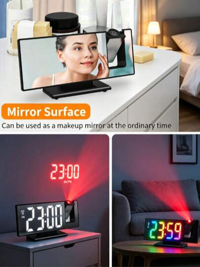 Đồng hồ báo thức kỹ thuật số hiện đại, màn hình LED xoay 180°, đèn ngủ dùng nguồn USB (3 mức độ sáng), chức năng báo lại, chế độ ban đêm, theo dõi nhiệt độ - Thích hợp cho phòng ngủ, phòng khách, văn phòng, thiết kế tối giản, hình chiếu đáng tin cậy, sử dụng tại nhà và văn phòng.