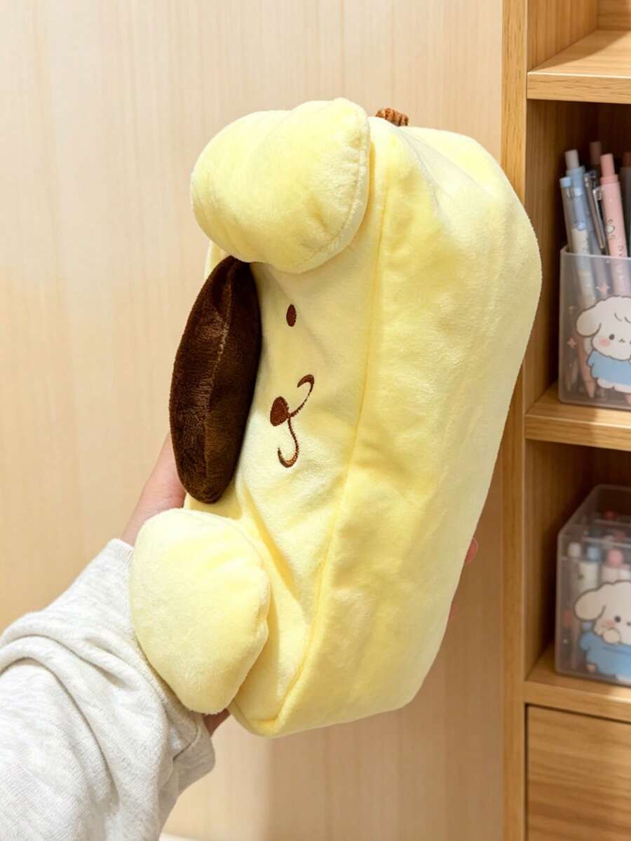 SANRIO 可爱布丁狗毛绒铅笔盒，三丽鸥可爱黄色蓬松笔袋，大容量拉链文具包，柔软卡通化妆品收纳包，适合学生和女生 - 黃色小狗 - 查看 1