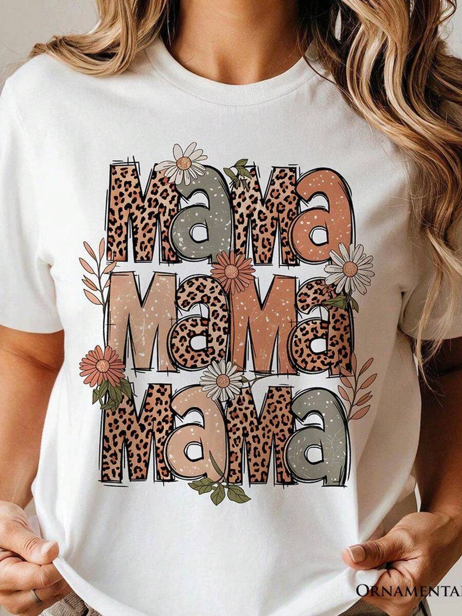 Camiseta Leopard Mama Floral R, blanca y natural. Camiseta de mujer moderna con detalles de flores silvestres. Camiseta unisex de algodón puro de 220 g. Peso ideal para todas las estaciones, apta tanto para hombres como para mujeres. Tejido duradero de alta calidad, suave al tacto y de larga duración. Top transpirable. Adecuado para la primavera y el verano, vacaciones, Día de la Madre, Día de la Independencia. - Blanco - Ver 1