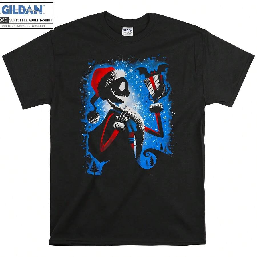 Vintage Cistmas Silhouette , Nightmare Before Cistmas T-, Walt World, Cistmas T , - Negro - Ver 1