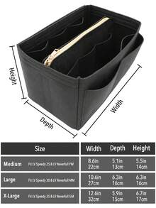 1 pieza Bolsa organizadora de fieltro de gran capacidad/grande/mediana/pequeña multifuncional, bolsa de maquillaje de gran capacidad, bolsa de fieltro, organizador minimalista desmontable - Negro - Ver 3