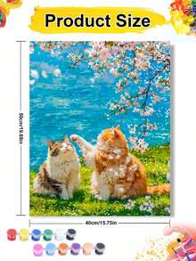 春季櫻花樹貓咪 DIY 數字油畫 成人手工藝術裝飾 40x50cm/16x20in 節日禮物 - 40*50厘米 - 查看 2