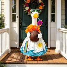 Porch Goose Summer Hawaiian Outfits, 23 Inches Goose Beach Dress With Coconut Design Sunglasses And Lei Set Of 3, Garden Decor - Colorful - View 3