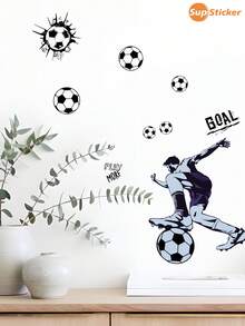 SUPSTICKER 1pc Multi-Color Football Player & Ball Pattern Sports Style Wall Sticker, Made Of PVC Material, Self-Adhesive And Removable, Waterproof, Suitable For Decoration On Surfaces Of Living Room, Dorm, Game Room, Gym, Furniture - 1PC - View 4