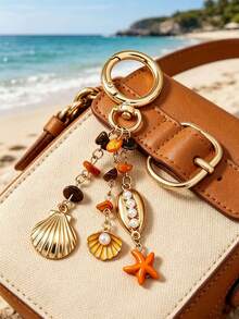 A Creative, Unisex Keychain Featuring A Blend Of Design Elements,Including Seashells, Starfish, Turquoise Accents, Seahorses, Octopuses - Multicolor - View 3