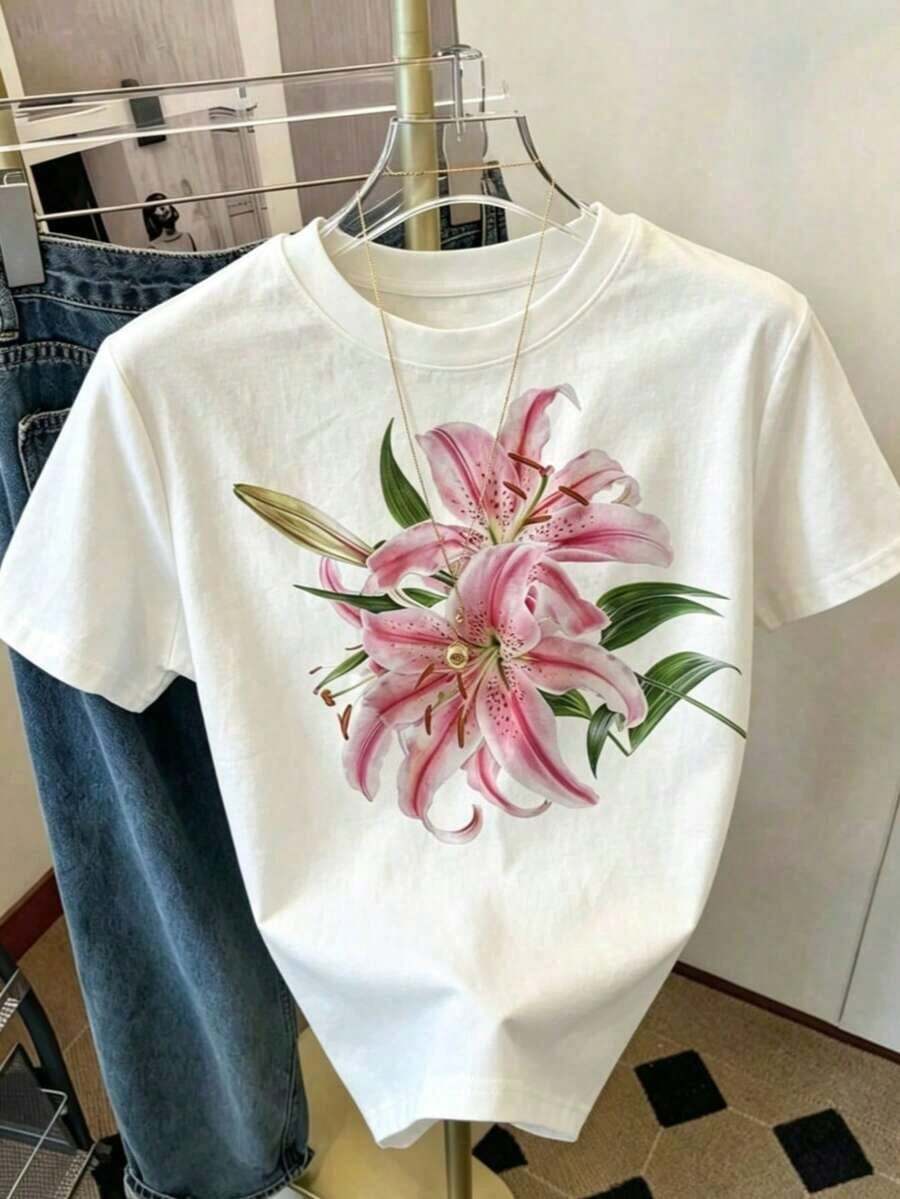 Camiseta con Estampado de Flores de Lirio, Estilo Botánico Vintage, Camiseta de Flores Silvestres, Camiseta Cottagecore - Blanco - Ver 1