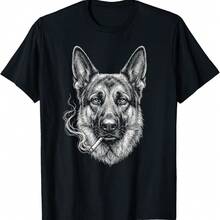 Funny German Shepherd Dog Smoking Cigarette Brainrot Meme T-Shirt - Black - View 1