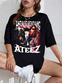 Camiseta Unisex con Estampado de Idol K-Pop Retro, Cuello Redondo, Manga Corta, Diseño Oversized, Ideal para Fans - Blanco - Ver 9