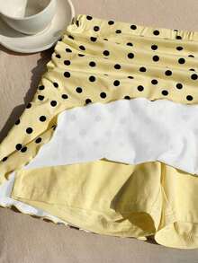 Minifalda acampanada fruncida con estampado de lunares para el verano - amarillo ganso - Ver 5