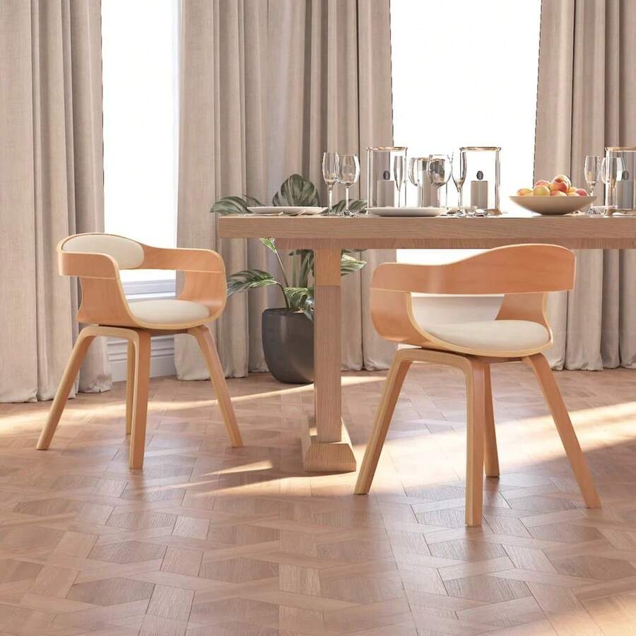 vidaXL Esszimmerstühle 2 Stk. Creme Bugholz und Kunstleder Restaurantstühle, Bürostühle, Gartenstühle, Partystühle. Dieses Produkt umfasst nur Stühle, ohne Tische. Ein klassisches, hochwertiges Möbelstück. - Verschiedenfarbig - Übersicht 1