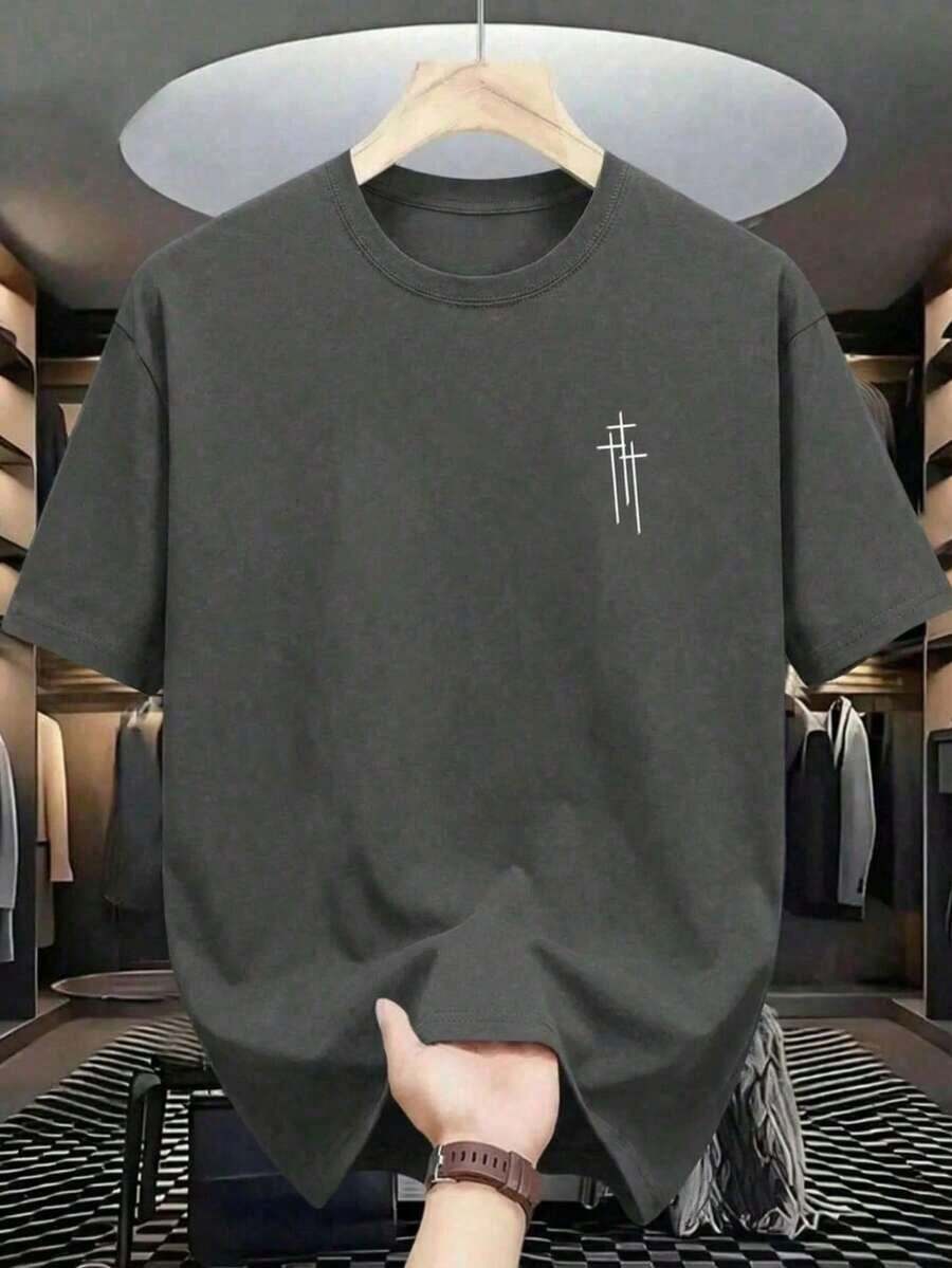 Camiseta de hombre de cuello redondo y manga corta con estampado, hombre slim summer casual media manga, diseño moderno y cómodo, estilo urbano, diseño estampado, camiseta casual, camiseta básica, para hombres y mujeres, para hombres y mujeres, para parejas - Gris Oscuro - Ver 1