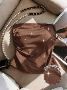 Nuevo top bandeau ajustado y sexy con adornos de strass, adecuado para uso diario, fiestas y citas - Marrón - Ver 1