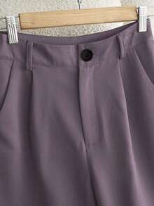 Pantalones casuales de mujer de unicolor con bolsillo oblicuo y pliegues - Púrpura polvoriento - Ver 3