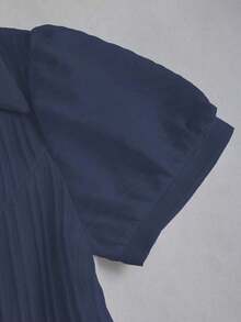 Blusa elegante de mujer con cuello en V y abotonadura sencilla, de manga corta y con rayas blancas, para primavera/verano - Azul marino - Ver 4