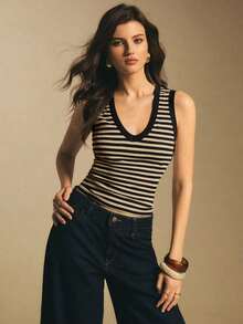 Camiseta de tirantes casual a rayas para mujer, de verano - Multicolor - Ver 9