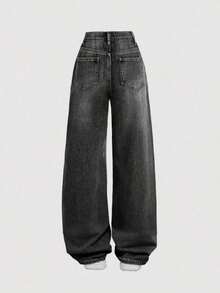 Jeans sencillos de uso diario con estampado de bigotes de gato para niñas adolescentes - Gris - Ver 2