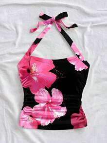 Top sin mangas ajustado de Body entero con estampado completo de leopardo, adecuado para el verano - Rosa - Ver 5