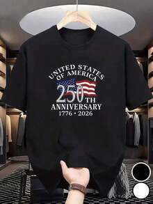 Camiseta que celebra el 250º aniversario de la historia de Estados Unidos, con la bandera estadounidense, 1776-2026 - Una camiseta casual de cuello redondo adecuada para el 4 de julio, una camiseta clásica y cómoda de manga corta, ideal para el uso diario y fiestas de verano. - Negro - Ver 5