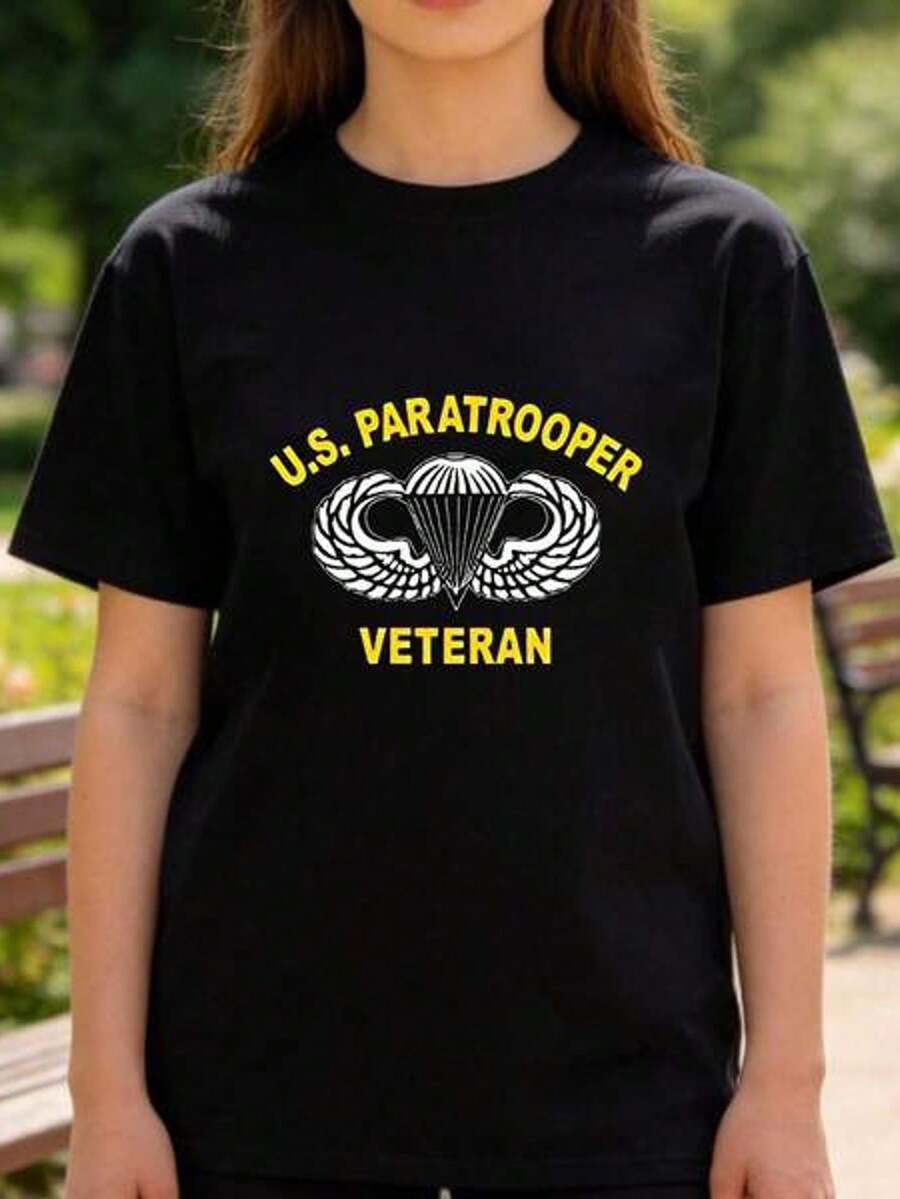 Camiseta con estampado de la 82a División Aerotransport del Ejército de EE. UU. o de paracaidista, camiseta casual de manga corta, cuello redondo, camiseta deportiva de aodón suave y transpirable, camiseta casual de verano de corte clásico, camiseta de fan de música, anime, película y televisión lavable a máquina, para uso casual, al e n verano, regalo perfecto para hombres y mujeres