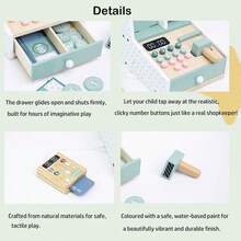 Wooden Toys Cash Register With Scanner Calculator Till Toy For Kids, Pretend Play Shop Toys, Role Play Toys Shopping Playset, Educational Learning Brithday Gift For Boys And Girls - Pink - View 11