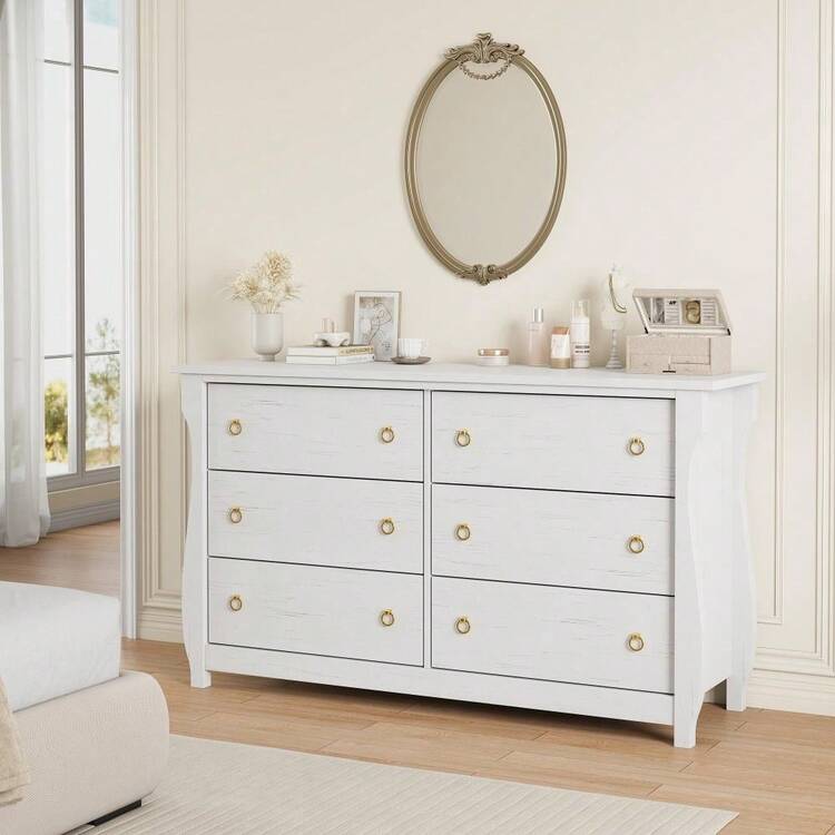 Cómoda de madera con amplia capacidad de almacenamiento – Cajonera moderna y ancha con 7 cajones, organizador independiente para dormitorio, sala de estar o entrada – Acabado en roble natural/blanco – 137 cm de ancho – Cajonera de 7 cajones - Blanco antiguo - Añade 1