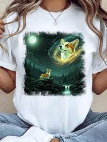 Camiseta unisex Chihuahua aullando a la luna, camiseta vintage divertida de perro Chihuahua con luna, camiseta de regalo divertida. Camiseta unisex de algodón puro de 220 g, peso ideal para todas las estaciones, adecuada tanto para hombres como para mujeres. Tejido duradero de alta calidad, suave al tacto y de larga duración. Parte superior transpirable. Adecuada para la primavera y el verano de las mujeres, vacaciones, Día de la Madre, Día de la Independencia. - Blanco - Ver 1