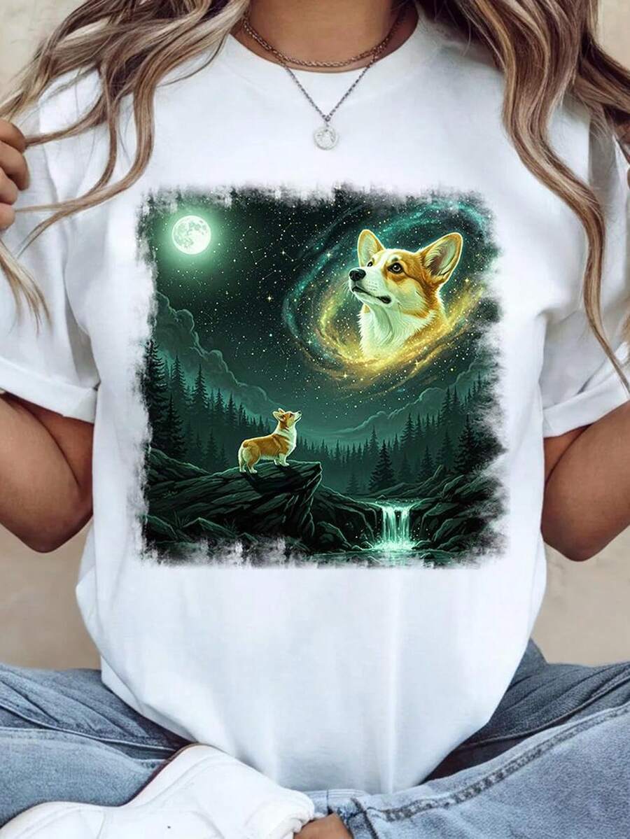 Camiseta unisex Chihuahua aullando a la luna, camiseta vintage divertida de perro Chihuahua con luna, camiseta de regalo divertida. Camiseta unisex de algodón puro de 220 g, peso ideal para todas las estaciones, adecuada tanto para hombres como para mujeres. Tejido duradero de alta calidad, suave al tacto y de larga duración. Parte superior transpirable. Adecuada para la primavera y el verano de las mujeres, vacaciones, Día de la Madre, Día de la Independencia. - Blanco - Ver 1