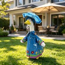 ポーチガチョウのレインコート衣装 夏用レインコート服 傘と帽子付き 23インチ芝生ガチョウ像用 - 青 - チェックする 2