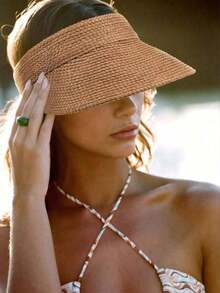 1 Piece Raffia Straw Visor Hat, Tea Color - Black - View 8