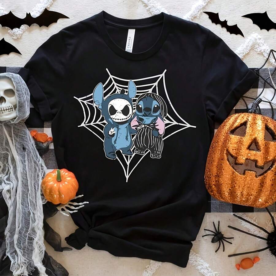 Chemise D'Halloween Sch, Chemise Sch Mignonne, Chemises D'Halloween, Chemise De Voyage, Chemise Land, Chemise De Vances En Famille - 黑色 - 查看 1