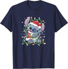 Lilo & Stitch Christmas Tangled Lights Portrait T-Shirt - White - View 1