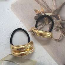 2 pezzi di anelli decorativi per capelli in metallo a forma di U di colore solido, fermagli per capelli curvi casual, elastici per capelli, elastici in gomma, code di cavallo, fascia per capelli personalizzata, fascia per capelli semplice, accessori per fascia per capelli scrunchie - Dorato - Visualizzare 11