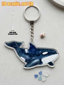 1pc Ocean Animal Theme Flat Acrylic Keychain Pendant, Unisex Creative Watercolor Dolphin, Seahorse, Whale Bag Charm Decor, Personalized Accessory Suitable For Car Rearview Mirror Ornament, Multi-Functional Key Holder - Multicolor - View 12