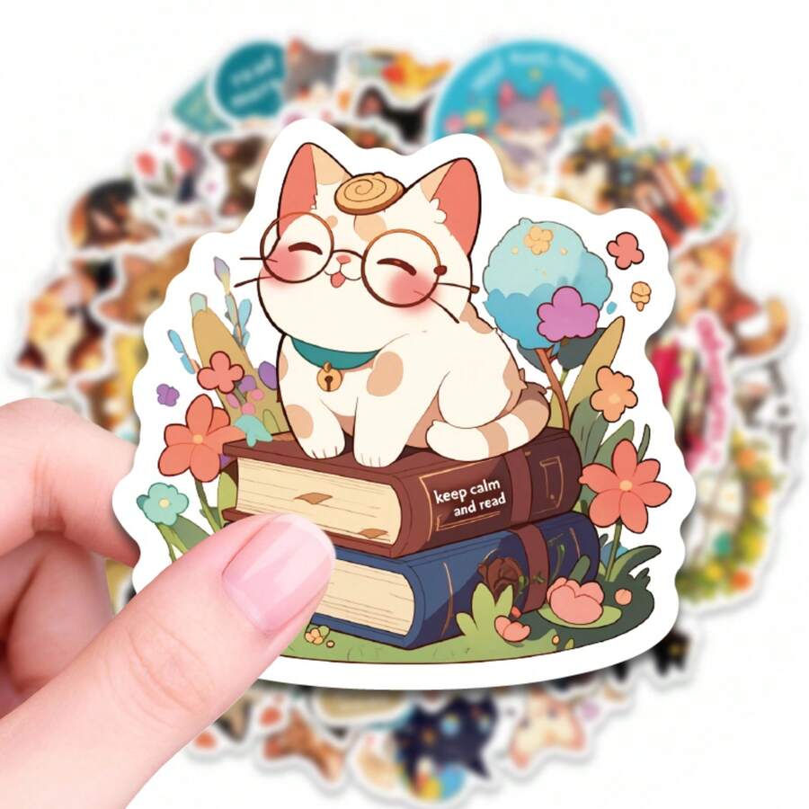带来温馨猫咪魔法——50张猫咪贴纸，可爱书贴，猫咪图案贴纸，适用于手账、笔记本电脑和手工爱好者，返校季必备 - A - 查看 1