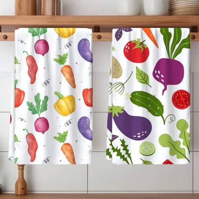 2/4/6pcs Vegetable Pattern Printed Dish Towels, Super Absorbent Microfiber Modern Cleaning Cloths, Cooking And Baking Tea Towels, Dishcloths, Kitchen Decor, Gifts For Neighbors, Mothers, Birthdays, Housewarming For Friends, Kitchen Essentials, Daily Necessities