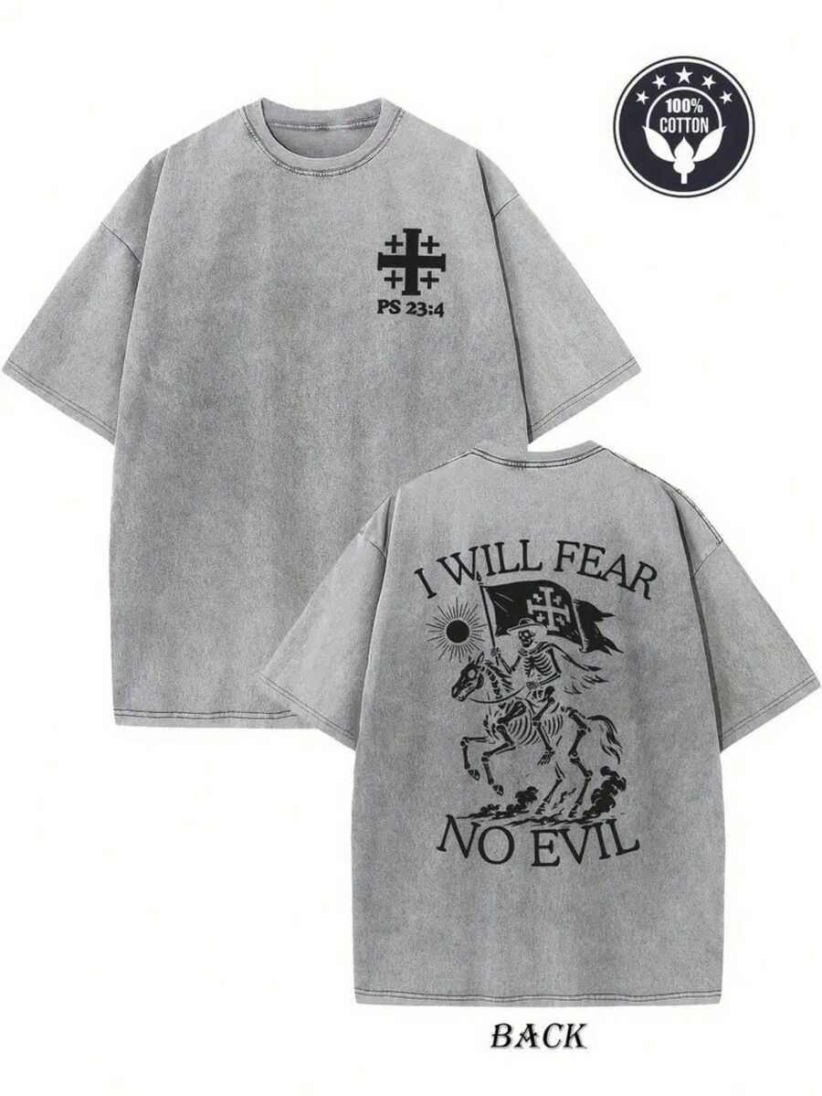 Vintage Pure Cotton T-Shirt With Washed Print - Modern And Fashionable Design, Eye-Catching Print, Comfortable And Casual, Suitable For Street, Outdoor Adventures And Travel, The First Choice To Give As A Gift To Family, Friends And Colleagues, And Perfect For Christmas Parties. - 灰色 - 查看 1