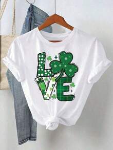 Women's Short-Sleeved T-Shirt With Round Neck And Print, 180g, Breathable, 100% Cotton, Comfortable Casual Top For Women, For Outdoor Activities, Daily Sports, Cool Summer Clothing. - 白色 4 - 查看 7