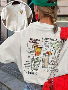 Fashionable 2026 Double-Sided Print T-Shirt, Round Neck Design For Women, And Letter Print With Unique And Simple Pattern, Comfortable Short-Sleeved T-Shirt, Versatile And Casual For Daily Wear, Ideal For Casual Beach Trips And Concert Outfits For Women. - 白色 - 查看 7