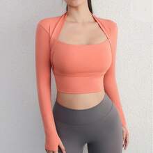 Cloud Hide Camiseta de Yoga para Mujer, Manga Larga, Top Corto, Blusa Deportiva para Gimnasio, Camiseta de Fitness, Ropa Deportiva para Entrenamiento, Ropa de Otoño Invierno - Negro simple - Ver 3