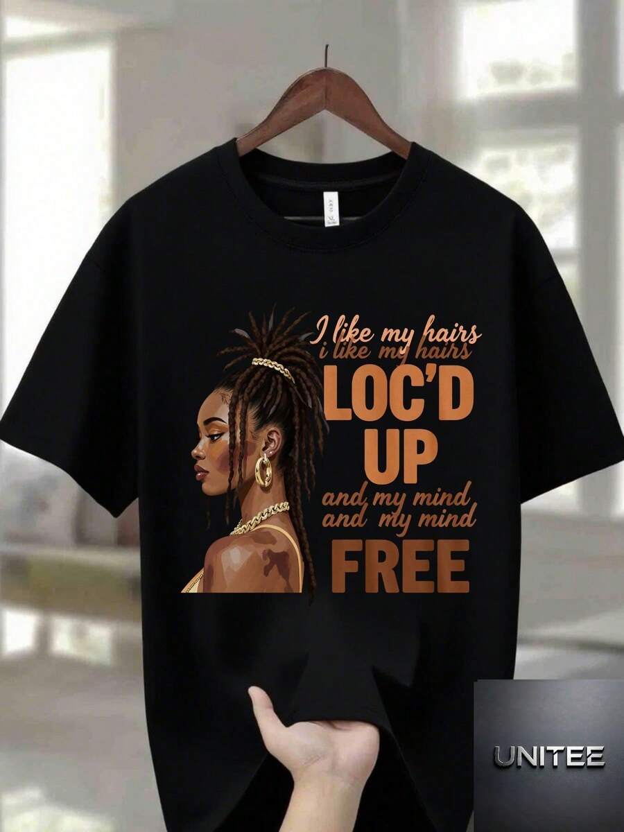 Casual T-Shirt, Printed Crew Neck Top, Short-Sleeved T-Shirt, Suitable For All Seasons, Breathable, Sweat-Absorbing And Soft, Ideal For Everyday Wear, At Home And In Leisure Time. Suitable For Parties And Daily Wear, Perfect For Vacations And Leisure Time, Ideal For Parties And Family Holidays, Urban Style, Modern Fashion, Party Outfit, Casual Summer Wear. - 黑色 - 查看 1