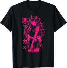 Camiseta unisex, camiseta con personajes de manga de chicas góticas rosas con estética de terror anime Waifu, ropa de mujer, blusas para mujer, tops para mujer, camisetas de mujer, atuendo casual diario, corte regular, combinación diaria, estampado gráfico, estilo deportivo casual. - Negro - Ver 5