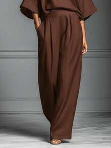 Conjunto de lino con mangas campana, estilo elegante y moderno, nueva colección primavera-verano 2026 para mujer - marrón café - Ver 4