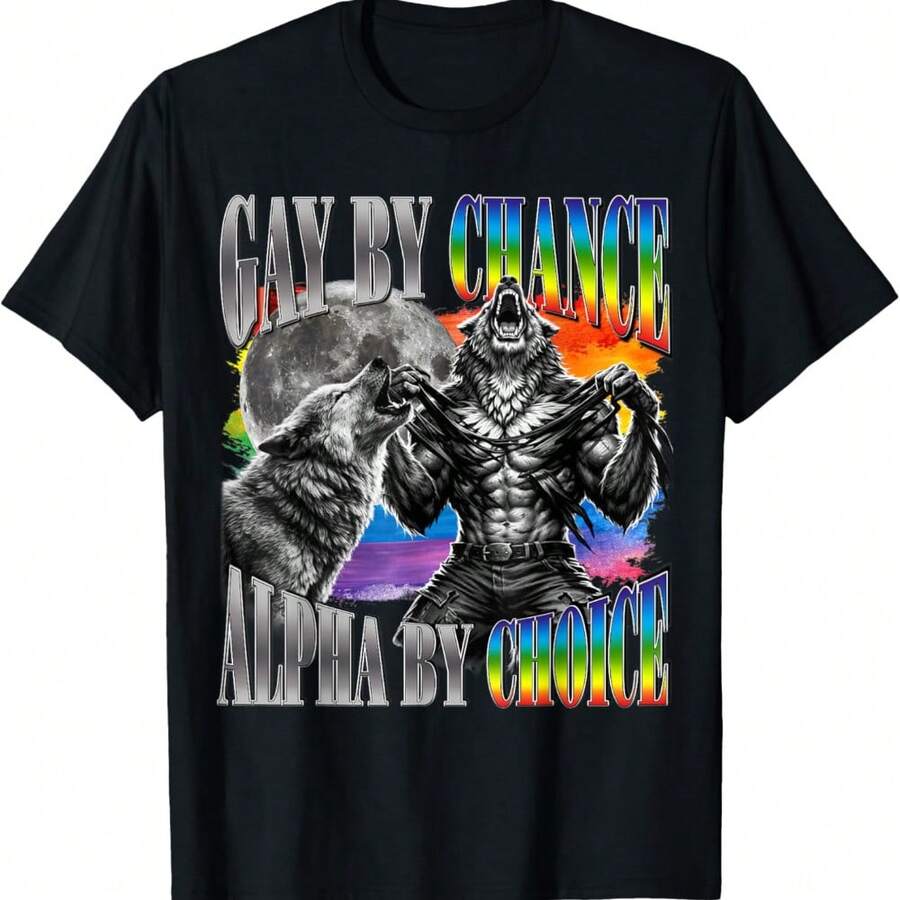 Gay By Chance Alpha By Choice Alpha Wolf LGBT Sigma Graphic T-Shirt - Black - View 1