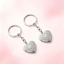 1pc Heart Shaped Pendant Keychain, Photo Frame Heart Keychain - Silver - View 1