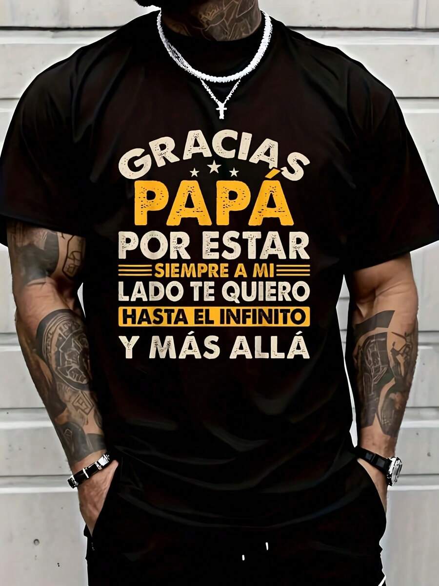 Camiseta para Hombre con Frases Divertidas para el Día del Padre, para Papá y Abuelo, Camiseta Negra Pequeña con Gráficos, Transpirable, Absorbe el Sudor y Suave, Adecuada para Viajes Diarios, para Relajarse en Casa y para Uso Casual.Camisetas de Estilo Urbano para la Fiesta de Año Nuevo 2026. - Negro - Ver 1