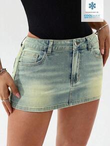Minifalda vaquera sexy para mujer, de verano - Azul lavado medio 2 - Ver 5