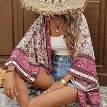 Open Front Graphic Print Kimono Summer - Multicolor - Ver 8