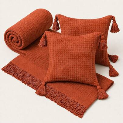 Kit Manta Para Sofá Viena + 2 Capas De Almofada 45x45 Algodão Decoração E Conforto