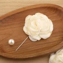 1pc Elegant Faux Pearl Ivory Flower Lapel Pin Brooch Accessory For Men's Suit, Wedding - Cream - View 3