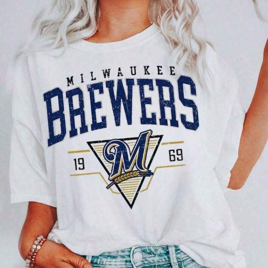 Vintage 90s Baseball T-Shirt, Bootleg Style, Vintage Baseball T-Shirt For Fans, Brewers T-Shirt, 100% Cotton, Summer Outfits For Women, Graphic T-Shirts For Women - 白色 5 - 查看 1
